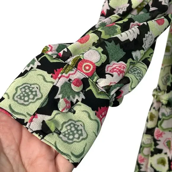 Cinq A Sept Lucille Tiered Ruffle Floral Midi Dress Abstract Green Prairie 0 NWT - Picture 8 of 15